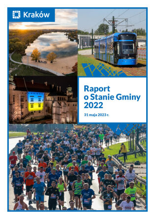 Okładka Raportu o stanie Gminy za 2022 rok - kolaż zdjęć przedstawiających Kraków