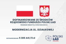 Tablica informacyjna Modernizacja ul. Działkowej_Rządowy Fundusz Polski Ład